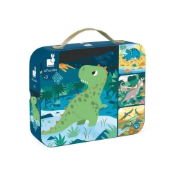 Puzzle progresywne w walizce Dinozaury 4 układanki – 6, 9, 12 i 16 elementów 3+